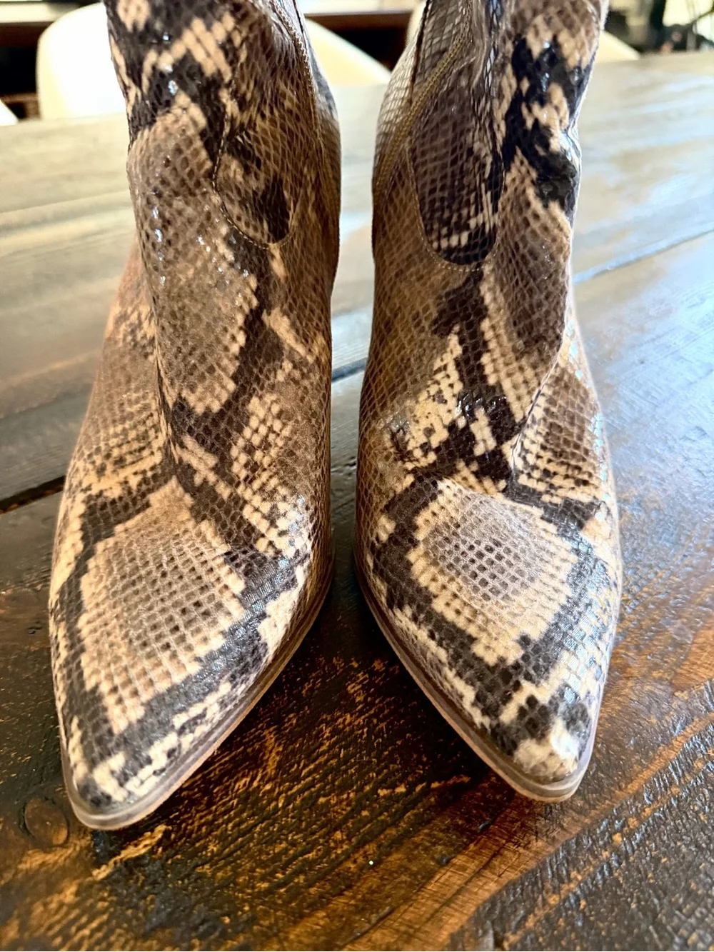 Jessica Simpson Havrie Knee High Snake Print Wedge Boots Totally Taupe 10M